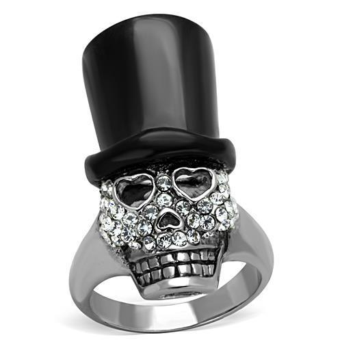 TK1662 Two-Tone IP Black Stainless Steel Ring featuring a clear top grade crystal centerpiece, showcasing a modern and elegant design.