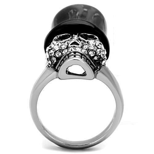 TK1662 Two-Tone IP Black Stainless Steel Ring featuring a clear top grade crystal centerpiece, showcasing a modern and elegant design.