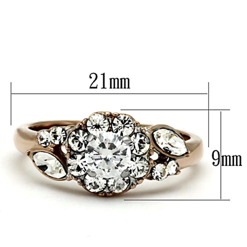 TK1164 Two-Tone IP Rose Gold Stainless Steel Ring featuring a clear AAA Grade CZ stone, elegantly designed for everyday wear.