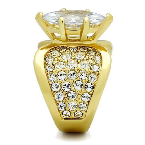 TK1672 IP Gold Stainless Steel Ring featuring a AAA Grade clear CZ stone, showcasing a luxurious and elegant design.