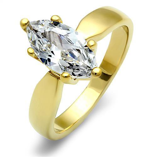 TK1673 IP Gold Stainless Steel Ring featuring AAA Grade clear CZ stone, showcasing its elegant design and luxurious finish.