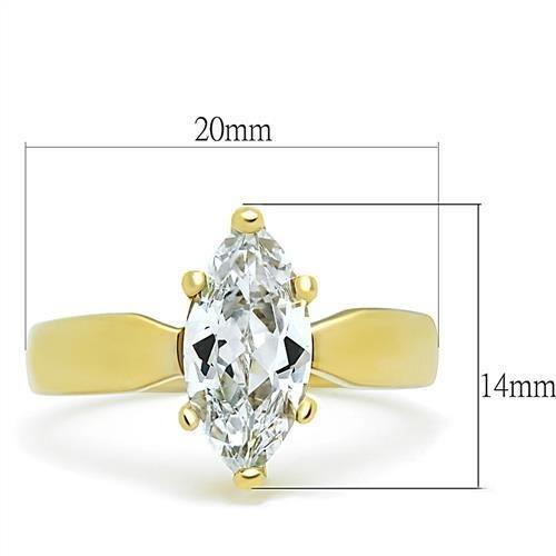 TK1673 IP Gold Stainless Steel Ring featuring AAA Grade clear CZ stone, showcasing its elegant design and luxurious finish.