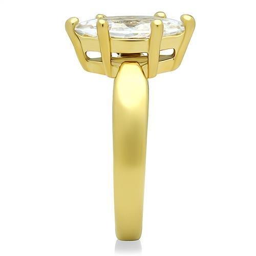 TK1673 IP Gold Stainless Steel Ring featuring AAA Grade clear CZ stone, showcasing its elegant design and luxurious finish.