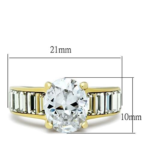 TK1675 IP Gold Stainless Steel Ring featuring a clear AAA Grade CZ stone, showcasing its elegant design and luxurious finish.