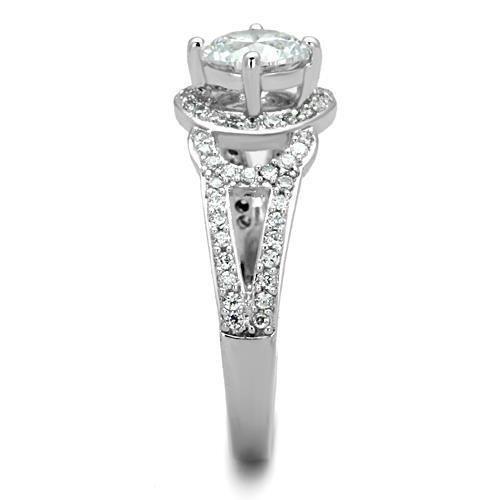 TK1681 High Polished Stainless Steel Ring featuring a clear AAA Grade CZ center stone, showcasing its elegant design and shine.