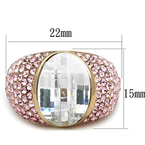 TK1692 IP Rose Gold Stainless Steel Ring featuring AAA Grade clear CZ stone, showcasing its elegant design and luxurious finish.