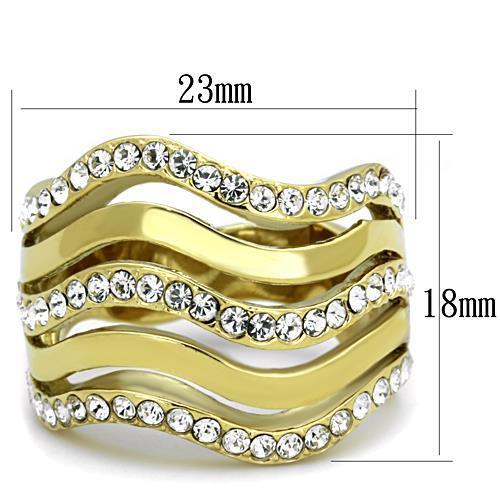 TK1700 IP Gold Stainless Steel Ring with clear top-grade crystal centerpiece, showcasing a luxurious and elegant design.