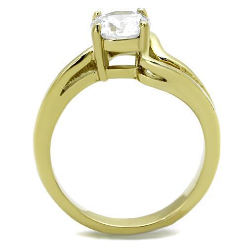 TK1702 Two-Tone IP Gold Stainless Steel Ring featuring a clear AAA Grade CZ stone, showcasing a luxurious and elegant design.