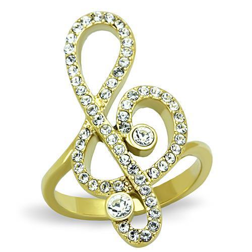 TK1714 IP Gold Stainless Steel Ring featuring a clear top-grade crystal centerpiece, showcasing a luxurious design.