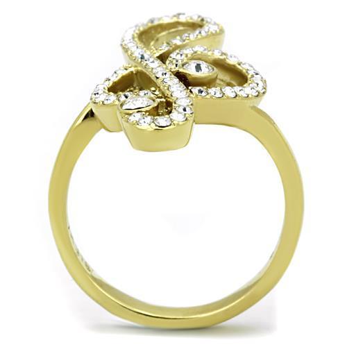 TK1714 IP Gold Stainless Steel Ring featuring a clear top-grade crystal centerpiece, showcasing a luxurious design.