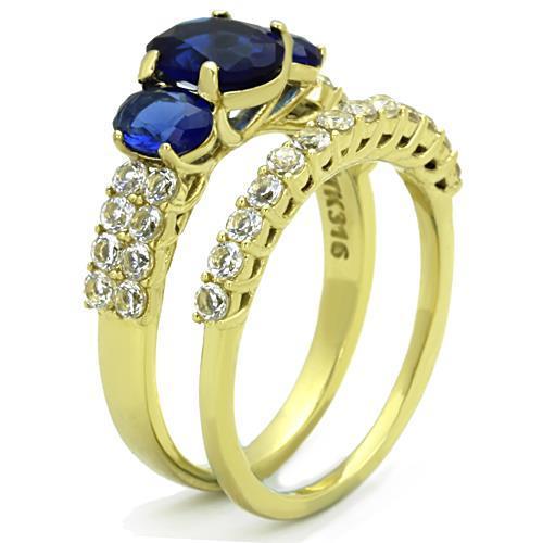 TK1720 IP Gold Stainless Steel Ring featuring a Montana colored synthetic glass center stone, showcasing a luxurious and modern design.