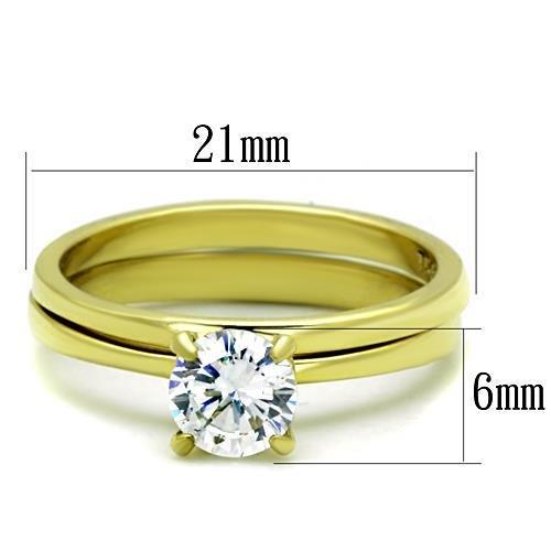 TK1721 IP Gold Stainless Steel Ring featuring a clear AAA Grade CZ center stone, showcasing elegance and durability.