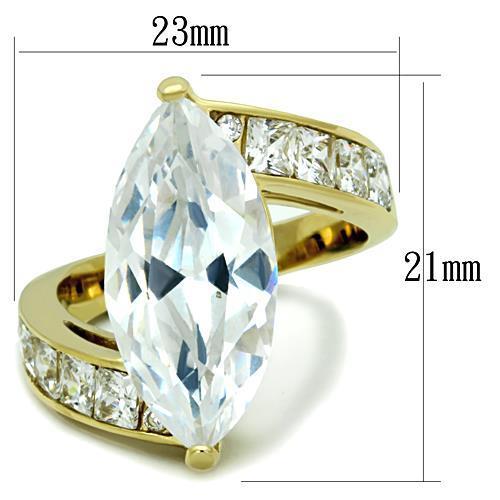 TK1723 IP Gold Stainless Steel Ring featuring a clear AAA Grade CZ stone, showcasing a luxurious and elegant design.