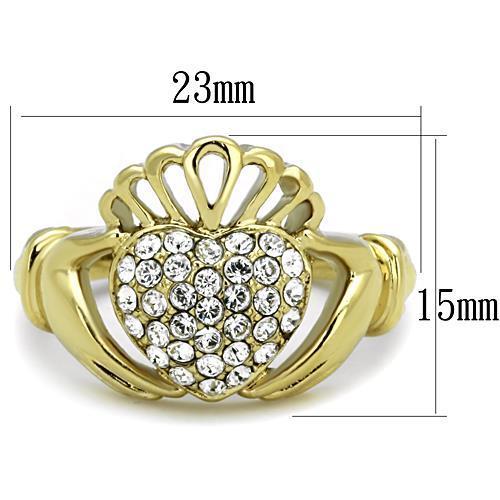 TK1724 IP Gold Stainless Steel Ring featuring a clear top-grade crystal, showcasing its elegant design and luxurious finish.