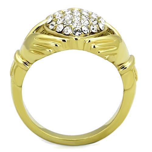 TK1724 IP Gold Stainless Steel Ring featuring a clear top-grade crystal, showcasing its elegant design and luxurious finish.