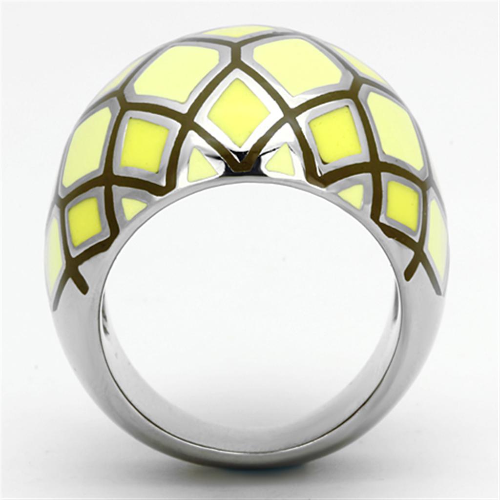 TK1173 High Polished Stainless Steel Ring featuring a vibrant multi-color epoxy center stone, showcasing its elegant design.