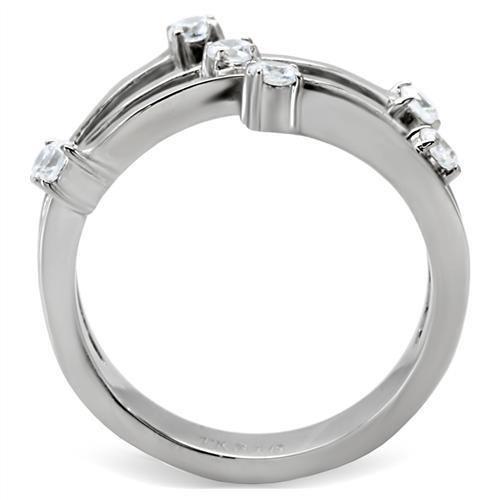 TK173 High Polished Stainless Steel Ring featuring a clear top grade crystal centerpiece, showcasing its elegant design and shiny finish.