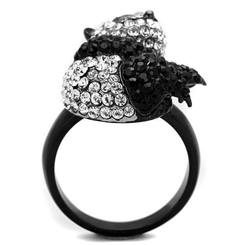 TK1735 Two-Tone IP Black Stainless Steel Ring featuring a top-grade crystal centerpiece, elegantly designed for modern style.