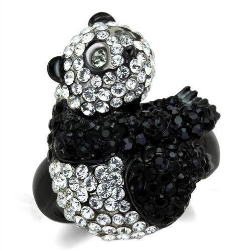 TK1735 Two-Tone IP Black Stainless Steel Ring featuring a top-grade crystal centerpiece, elegantly designed for modern style.