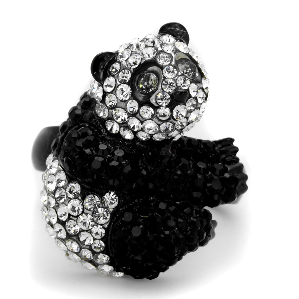 TK1735 Two-Tone IP Black Stainless Steel Ring featuring a top-grade crystal centerpiece, elegantly designed for modern style.