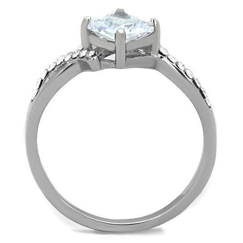 TK1761 High Polished Stainless Steel Ring featuring a clear AAA grade CZ center stone, showcasing its elegant design and shiny finish.