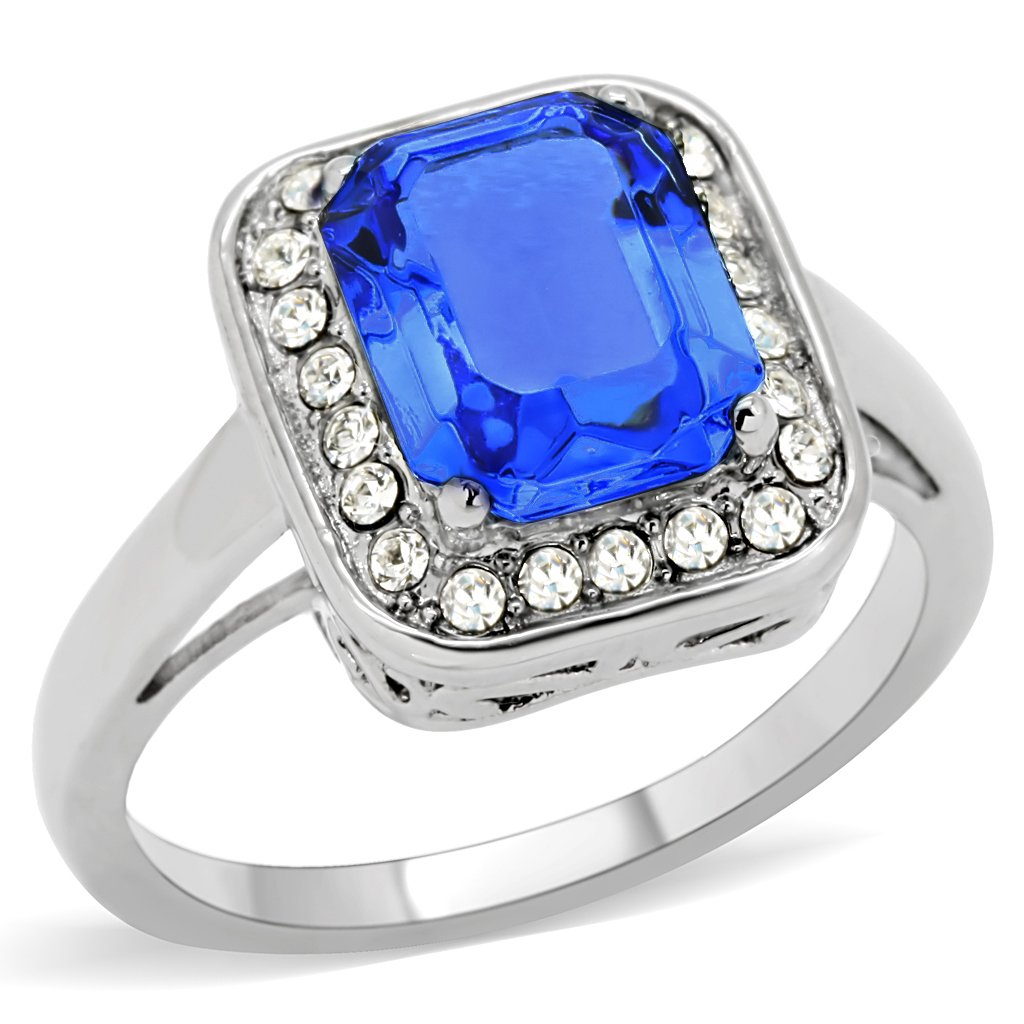 TK178 High Polished Stainless Steel Ring featuring a Top Grade Sapphire crystal, showcasing its elegant design and shiny finish.