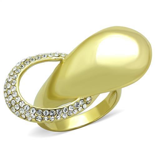 TK1782 IP Gold Stainless Steel Ring featuring a clear top-grade crystal centerpiece, showcasing a luxurious and elegant design.