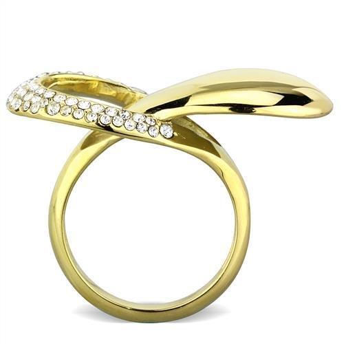 TK1782 IP Gold Stainless Steel Ring featuring a clear top-grade crystal centerpiece, showcasing a luxurious and elegant design.