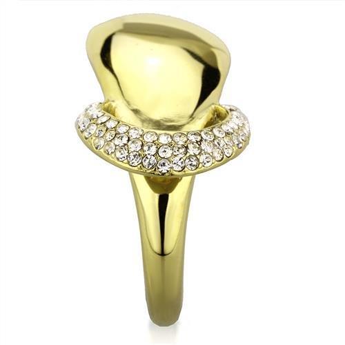 TK1782 IP Gold Stainless Steel Ring featuring a clear top-grade crystal centerpiece, showcasing a luxurious and elegant design.