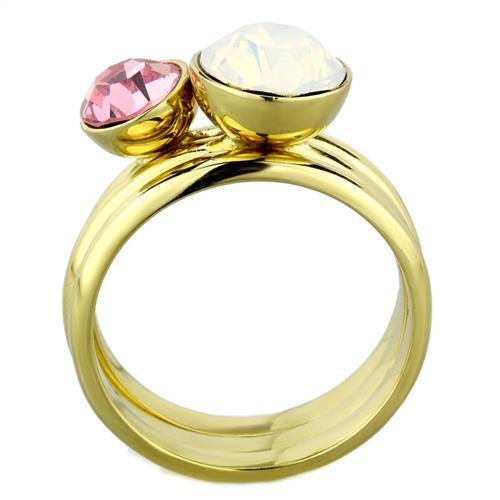 TK1785 IP Gold Stainless Steel Ring featuring a top-grade white crystal centerpiece, elegantly designed for durability and style.