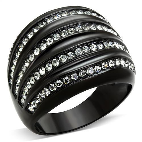 TK1789 IP Black Stainless Steel Ring featuring a Top Grade crystal and black diamond color, showcasing a sleek and modern design.