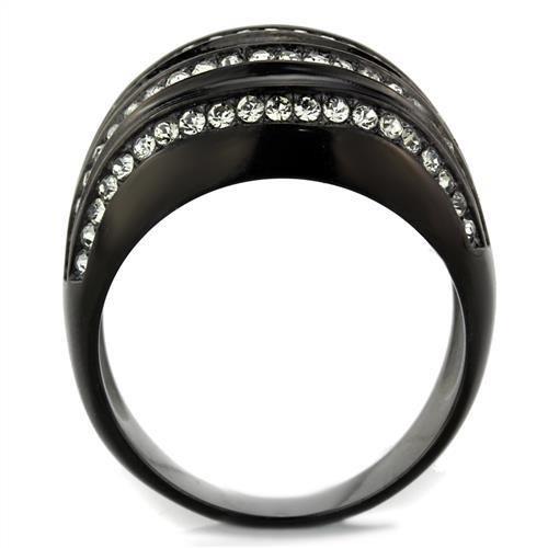 TK1789 IP Black Stainless Steel Ring featuring a Top Grade crystal and black diamond color, showcasing a sleek and modern design.