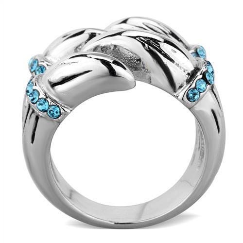 TK1779 High Polished Stainless Steel Ring featuring a stunning sapphire crystal centerpiece, showcasing its elegant design and shine.