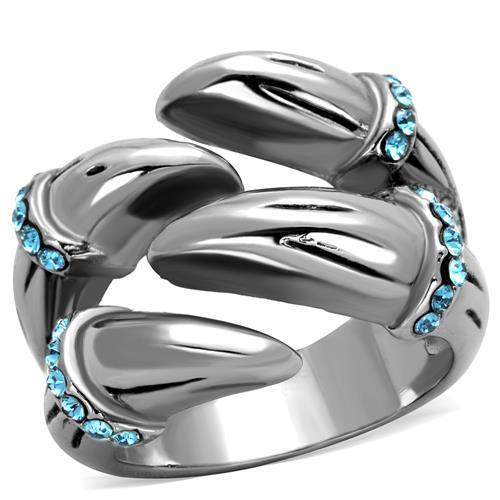 TK1779 High Polished Stainless Steel Ring featuring a stunning sapphire crystal centerpiece, showcasing its elegant design and shine.