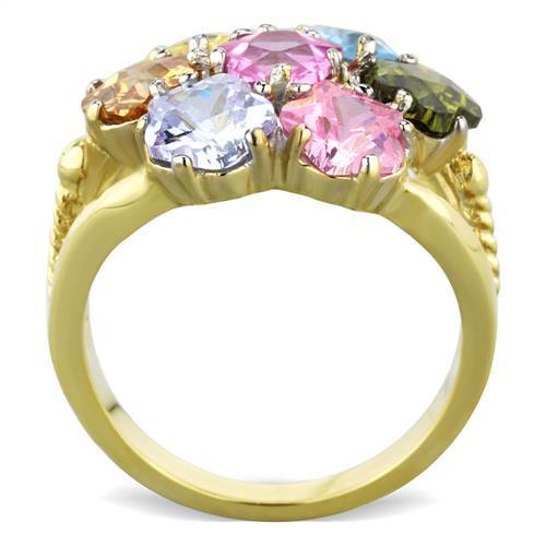 TK1791 Two-Tone IP Gold Stainless Steel Ring featuring assorted multi-color center stone.