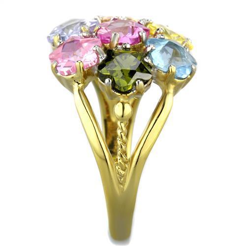 TK1791 Two-Tone IP Gold Stainless Steel Ring featuring assorted multi-color center stone.