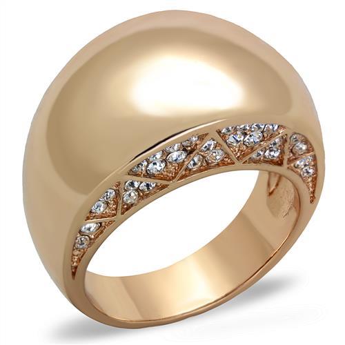 TK1798 IP Rose Gold Stainless Steel Ring featuring a clear top-grade crystal centerpiece, showcasing elegance and durability.