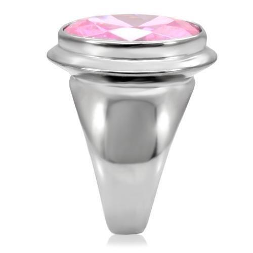 TK118 High Polished Stainless Steel Ring featuring a rose AAA Grade CZ center stone, showcasing its elegant design and shiny finish.