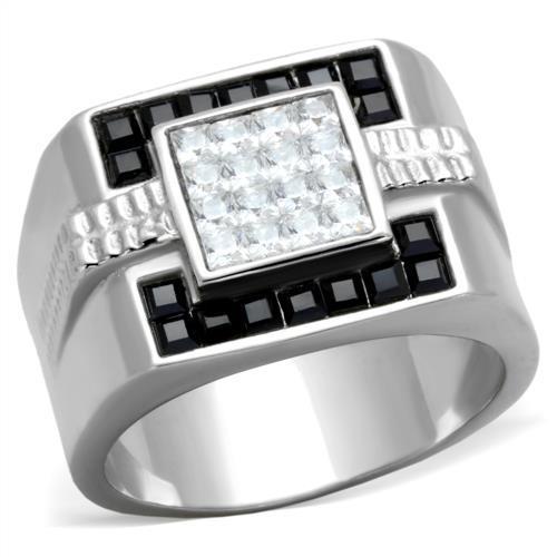 TK1809 High Polished Stainless Steel Ring featuring a jet colored top grade crystal, showcasing a sleek and modern design.