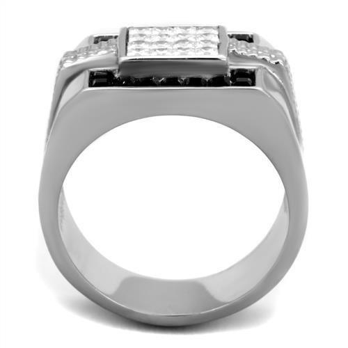 TK1809 High Polished Stainless Steel Ring featuring a jet colored top grade crystal, showcasing a sleek and modern design.