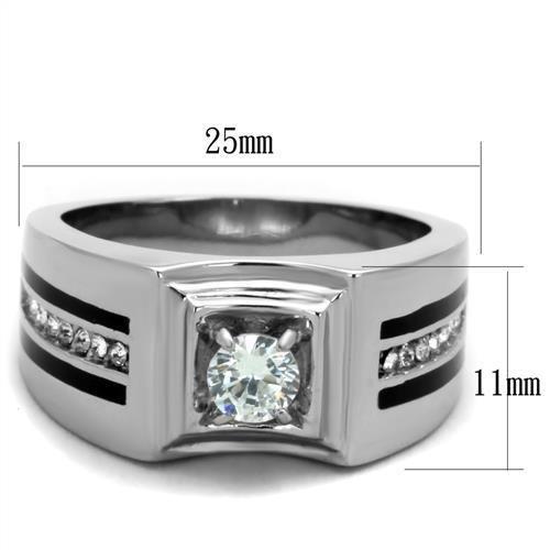 TK1814 High Polished Stainless Steel Ring featuring a clear AAA grade cubic zirconia center stone, showcasing a shiny and elegant design.