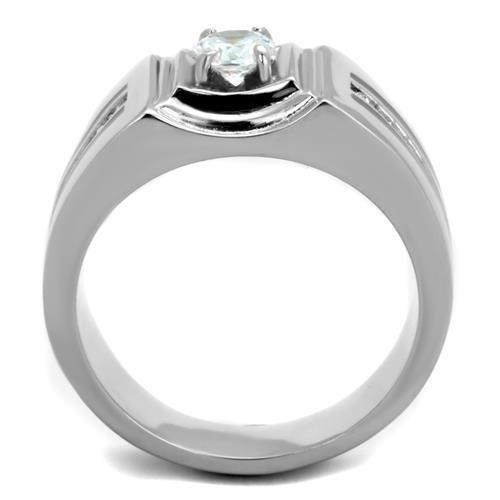 TK1814 High Polished Stainless Steel Ring featuring a clear AAA grade cubic zirconia center stone, showcasing a shiny and elegant design.