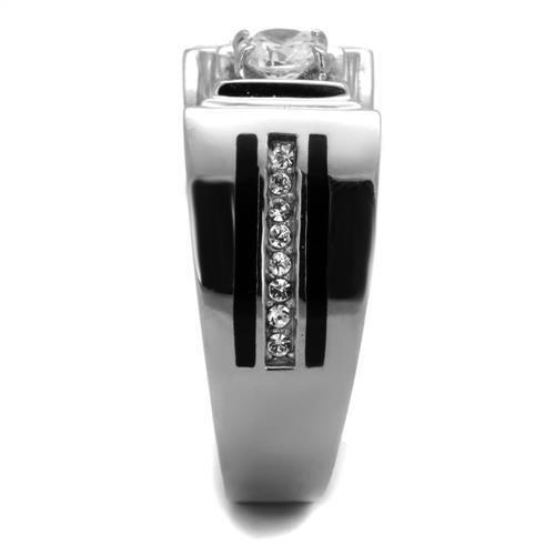 TK1814 High Polished Stainless Steel Ring featuring a clear AAA grade cubic zirconia center stone, showcasing a shiny and elegant design.