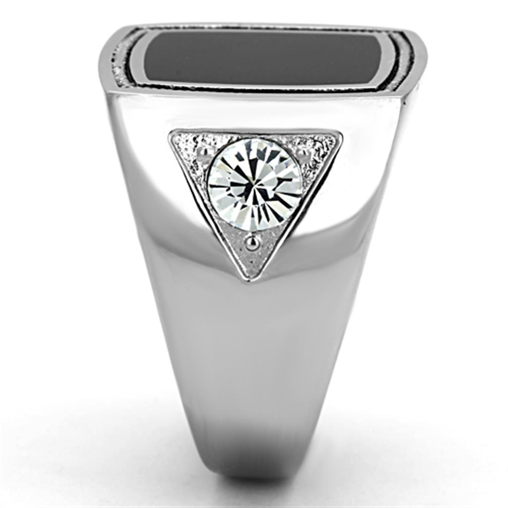 TK1182 High Polished Stainless Steel Ring featuring a clear top grade crystal centerpiece, showcasing a shiny and elegant design.