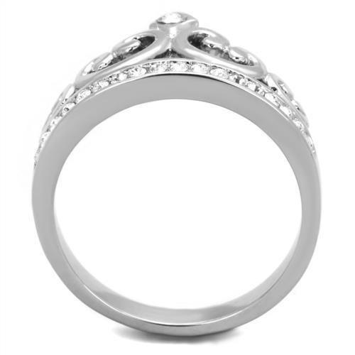 TK1821 High Polished Stainless Steel Ring featuring a clear top-grade crystal, showcasing its elegant design and shiny finish.