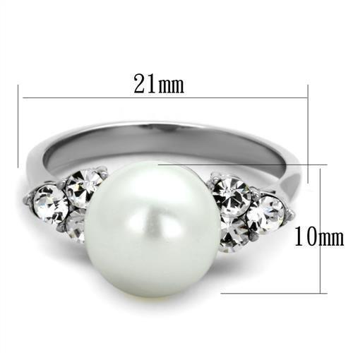 TK1824 High Polished Stainless Steel Ring featuring a white synthetic pearl center stone, showcasing its elegant design and shiny finish.