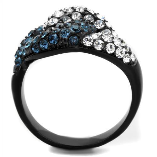 TK1833 IP Black Stainless Steel Ring featuring a top-grade Montana crystal centerpiece, showcasing a sleek and modern design.