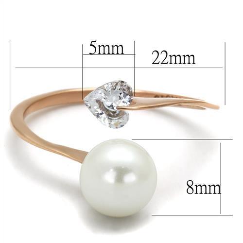 TK1837 IP Rose Gold Stainless Steel Ring featuring a white synthetic pearl centerpiece, showcasing elegance and durability.