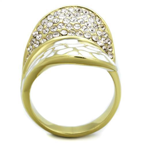 TK1851 IP Gold Stainless Steel Ring featuring a clear top-grade crystal, showcasing a luxurious design and elegant finish.