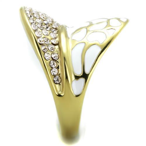 TK1851 IP Gold Stainless Steel Ring featuring a clear top-grade crystal, showcasing a luxurious design and elegant finish.